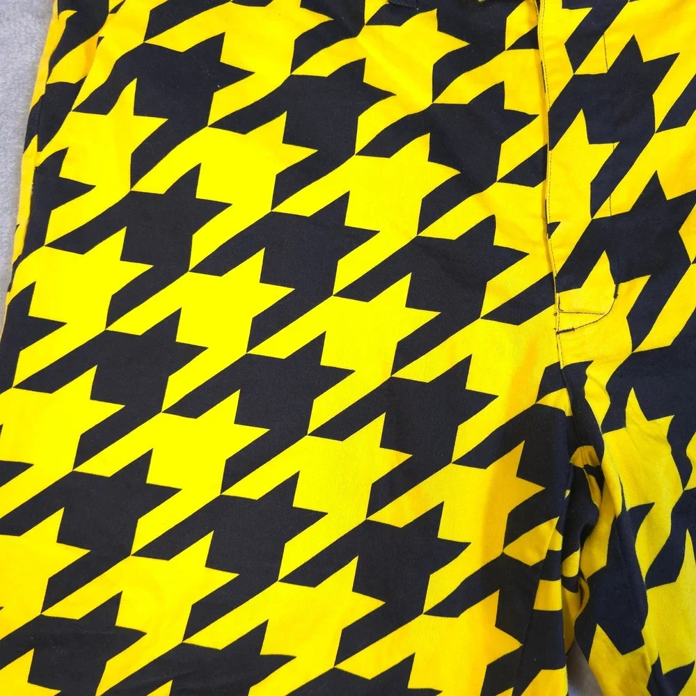 Loudmouth Golf Shorts Mens 42 Yellow Black Houndstooth Pattern Statement Preppy